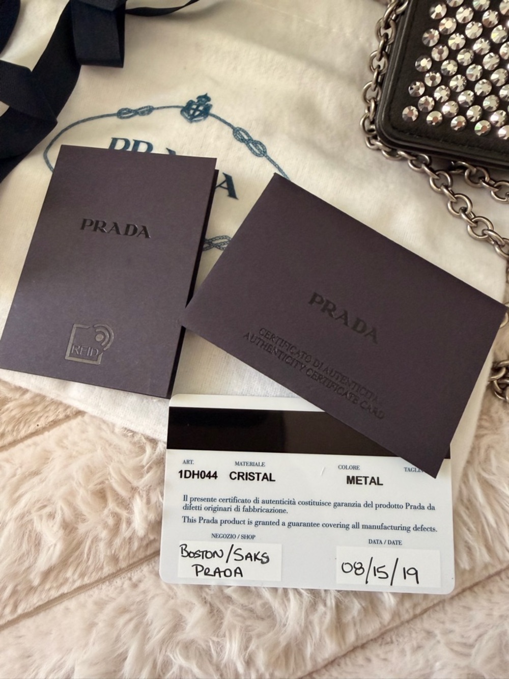 PRADA Black Satin Crystal Crossbody Clutch Bag 1DH044 - Picture 16 of 16